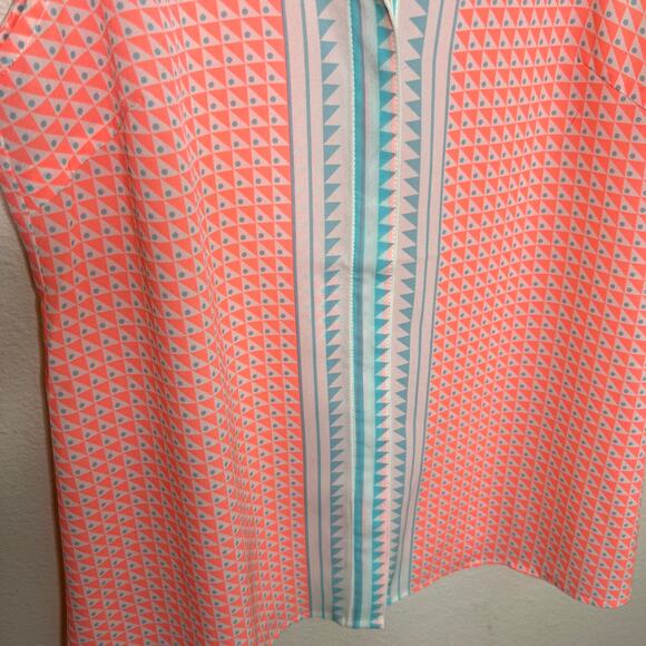 Julie Brown Orange Teal Geo Print Sleeveless Button Up 2 - Picture 4 of 12